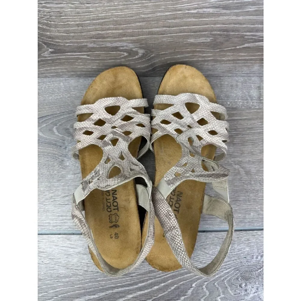 Naot Rebecca Women’s Sz 9/EU 40 Metallic Beige Snakeskin Print Leather Sandal